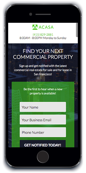 landing page real estate mobile